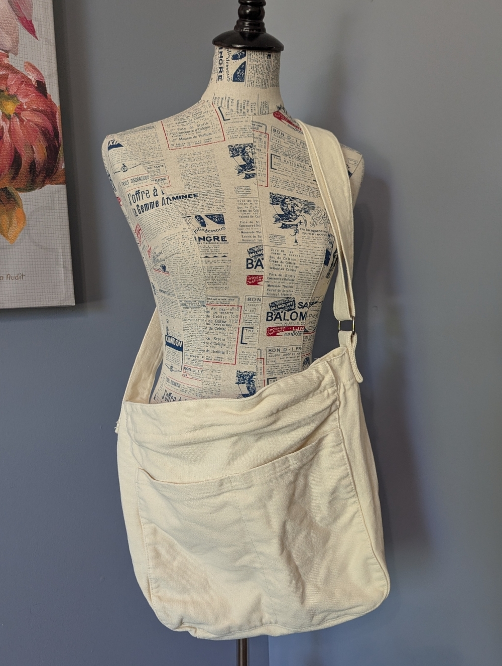 Canvas Crossbody Tote in Cream